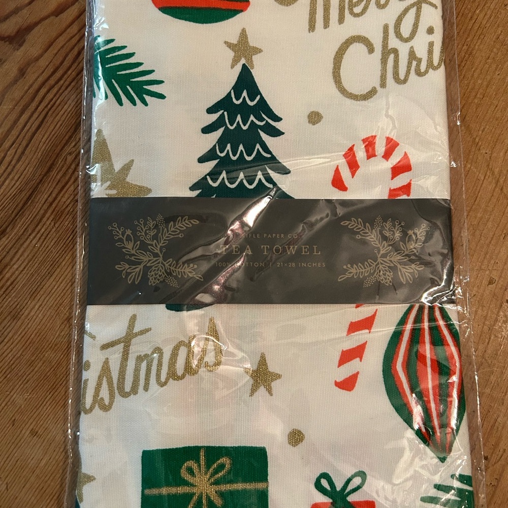Rifle Paper Co. DECK THE HALLS Christmas Tea Towel - Green, Red, Gold